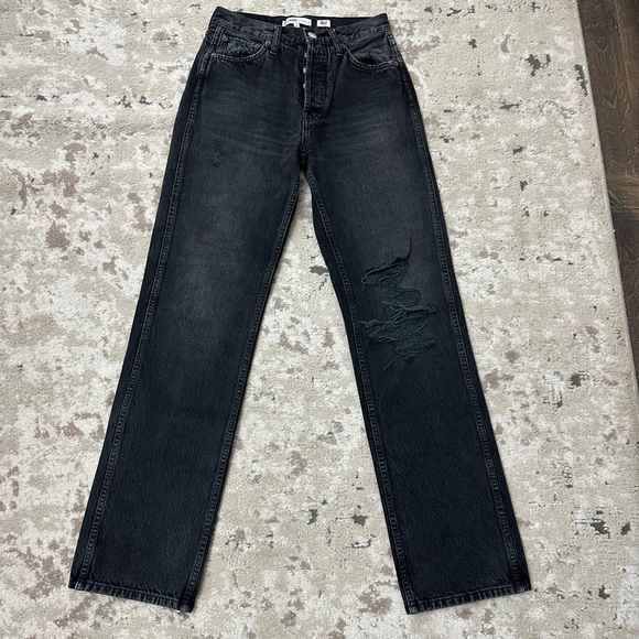 Re/Done High Rise Loose Denim Jeans Size 25 - Distressed Black - Picture 1 of 4
